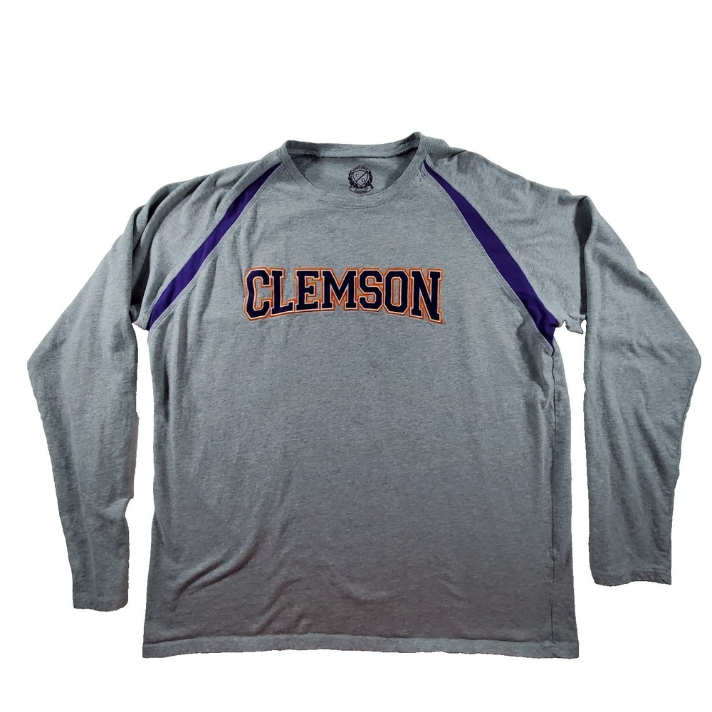Clemson Tigers Long Sleeve Shirt XL Gray‎ Purple Raglan NCAA College